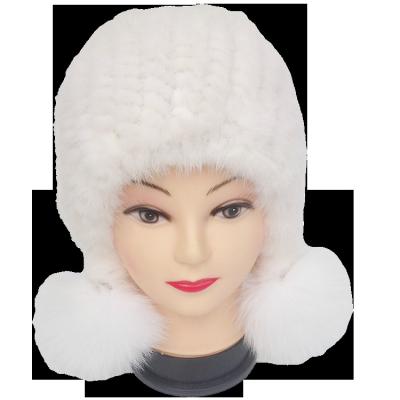 China Warm Knitted Women Mink Fur Hat Winter Hats White High Quality COMMON Fashion Fur Hats for sale