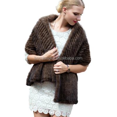 China Soft Hand Feeling Hand Knitted Natural Mink Fur Scarf Shawl Women's Winter Real Lady Mink Fur Scarf With Pockets for sale