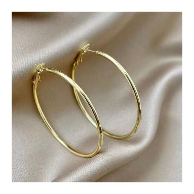 China TRENDY stainless steel circle wire mens small 50mm mini huggie earrings arete 14K gold plated women thin large hoop earring for sale