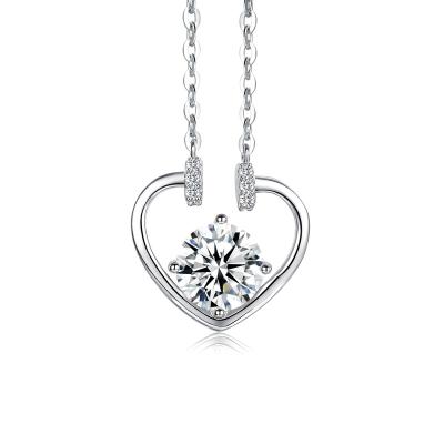 China Trendy moissanite tennis chain 6.5mm Moissanite Heart Pendant Necklace 925 Sterling Silver Necklace for Birthday Gifts for sale