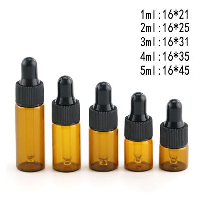 China 1ml 2ml Cosmetic Amber Sample Container Empty Glass Cosmetic Dropper Mini Bottle Essential Oil Small for sale