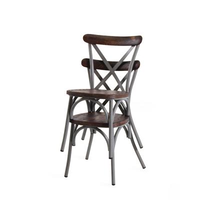 China Wholesale Modern Vintage Bistro Furniture Antique Metal Crossback Dining Chair Cafe Tables And Chairs for sale