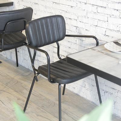 China Modern Cafe Dining Chair Metal Frame Industrial PU Seat Chairs Coffee Table And Leather Chair Set for sale