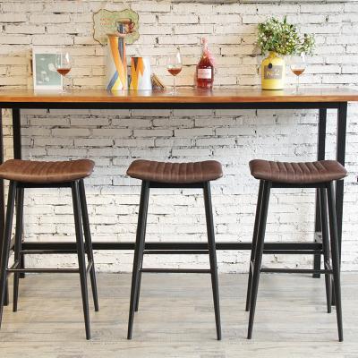 China Square Cavity Section Vintage Bar Furniture Rustic Commercial Bar Stools PU Barstool Leather High Bar Chair With Foot Rest for sale