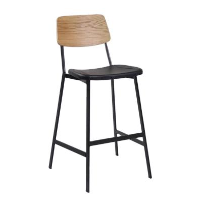 China Industrial Wholesale Bar Furniture Modern Metal Frame Bar Chair With PU Seating And Wooden Back Bar Chair for sale