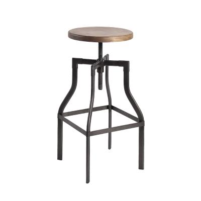 China Antique Industrial Design Wood And Metal Stool Adjustable Low Height Barstool for sale