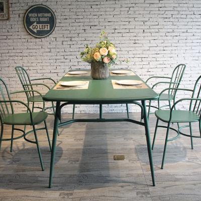 China 2021 Traditional Commercial Non Wicker Aluminum Non Wicker Patio Green 6 Seats Restaurant Outdoor Garden Table for sale