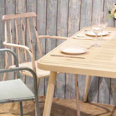 China Modern High Quality Rectangular Patio Restaurant Table Chairs Metal Antique Dining Table Set Chair for sale