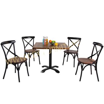 China Latest Design Modern Metal Steel Frame Wood PU Seat Not Dining Chair Bistro Solid Wood Seat Stackable Classic Dinner Chair for sale