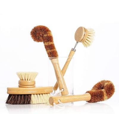 China Viable Natural Wooden Handle Bamboo Dish Brush Kitchen Sisal Dish Cleaning Vegetable Brush for sale