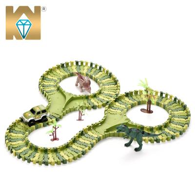 China Slot Toy Dinosaur Track Toy Green Simulation Track Car Toys Kids Miniature Racing Car Sets For Children for sale