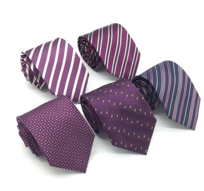 China e woven jacquard silk Logo Necktie Men Ties Wholesale custom made beautiful color 100%silk purple for sale