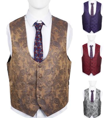 China Anti-Wrinkle Wholesale Fashion Paisley Design 100%Polyester Waist Coat Men Suit Vest for sale