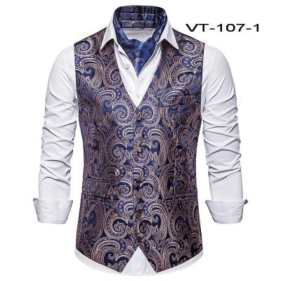 China Custom Paisley Design Polyester Vest Mens Wedding Anti-Wrinkle Wear Vests Vests Set for sale