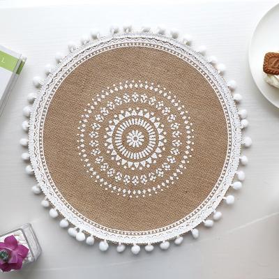 China ND Hot Selling Round Shape Area Rug Boho Woven Jute Dining Mat Tassel Decorative Table Mat for sale