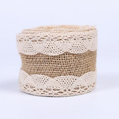 China 5cm*2m Natural Viable Webbin Burlap Cotton Lace Ribbon Decorative Wedding Party Gift Wrap for sale