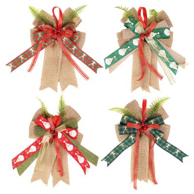 China Hot Sale High Quality Natural Jute Ribbon Burlap Christmas Print Pattern Handmade Bow for Christmas Tree Decoration for sale