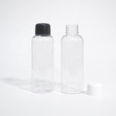 China Cosmetic Liquid Packing Bottle Pet Material Water Bottle With Black Bottle Body And White Screw Cap for sale