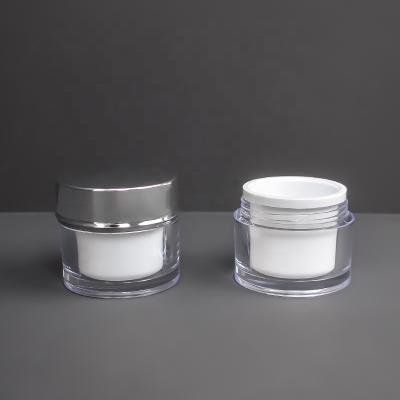 China Wholesale High Quality Plastic Acrylic Airless Cream Jar Transparent And White Color Skin Care Cosmetic Jar for sale