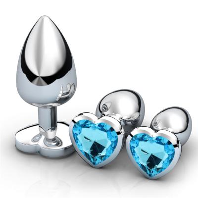 China Silicone and ABS Crystal Metal Anal Plug Heart Shaped Sex Toys Stainless Steel Butt Plug Pocket Cat Toys for Men for sale