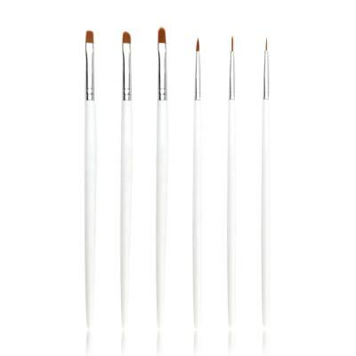 China Nail Art Brush FUUMUUI Nylon Hair Manicure Set 6 Pcs White Wooden Handle Nail Art Brush Set Private Label UV Gel for sale