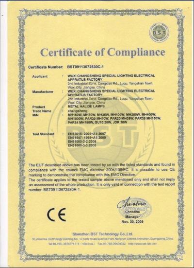 CE - Wuxi Changsheng Special Lighting Electrical Apparatus Factory