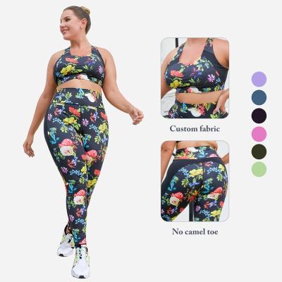 China MIQI Breathable Plus Size Yoga Bras Sets Cross Bra Yoga Wear Patchwork Hollow Back Cross Pants Suit For Women for sale