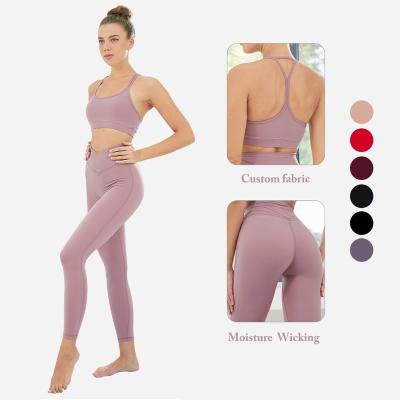 China OEM ODM Sports Yoga Suit Breathable Pure Cross Back Bra V-Shaped Leggings Fit Women Running Yoga Set for sale