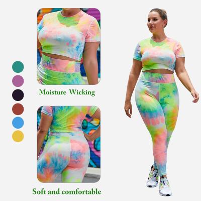 China New Breathable 4XL Plus Size Yoga Sets High Navel T-shirt Waist Yoga Pants Suit Watercolor Yoga Set For Women for sale