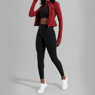 China Red Breathable 2 Piece Gym Fitness Workout Sets Long Sleeve Yoga Tops Women Workout Sets Fitness Apparel Gym Wear Set for sale