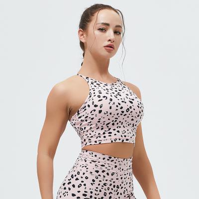 China Yoga Tank Tops Fitness Girl Anti Shrink Crop Top Underwear Leopard Print Sports Velor Nylon Tube Tops for sale