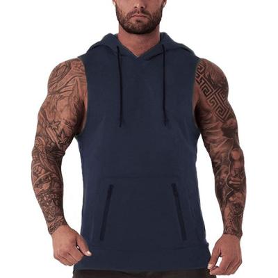 China QUICK DRY Mens Fitness Hooded Tank Tops With Muscle Stripped T-shirt Gym Zipper Pocket Male Sports Vests As Well for sale