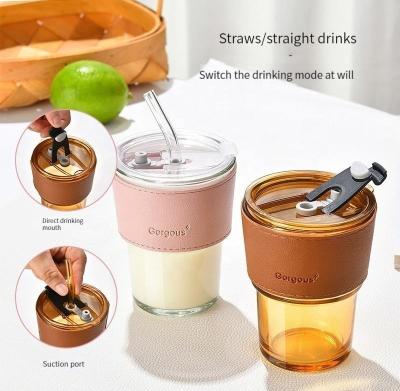 China High Quality INS Portable Office Coffee Mugs Custom Logo Glass Water Cup Bottle With Lid And Bamboo Straw for sale