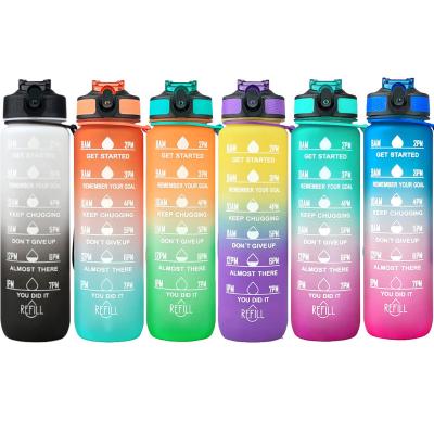 China Custom Viable Sports Logo Tritan 1000mL Plastic Motivational Water Bottles With Time Marker for sale