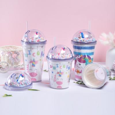 China 380ml Cartoon 380ml Sports Cartoon Kid Girl Sipper Viable Cute Water Bottle Plastic Kids Water Cup Tumbler With Straw for sale