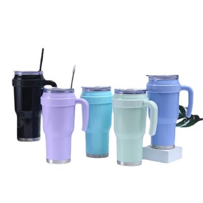 China Factory Price Viable Custom Logo 40oz Vacuum Insulated Travel Mug Tumbler With Handle Straw Lid for sale