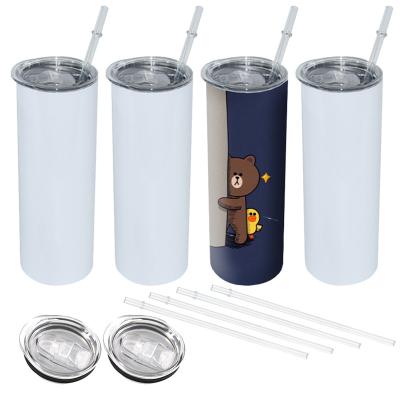 China USA China Ca 20oz Warehouse Ca 20oz White Lean Straight Stainless Steel Sublimation Viable Insulated Empty Tumbler With Straw for sale