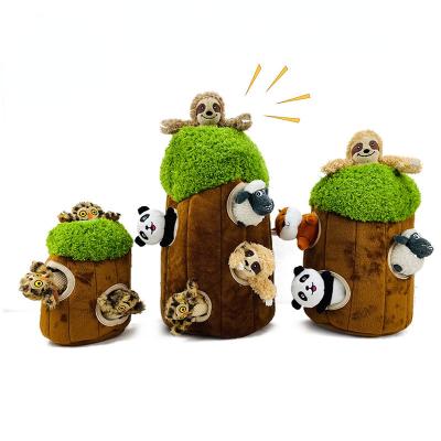 China Custom Viable Funny Animal Eco Friendly Interactive Plush Chew Doll Hole Squeaky Tree Toy for sale