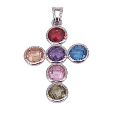 China Factory Direct Wholesale Classic Gem Stone Colorful Sterling Silver 925 Chain Cross Pendant for sale