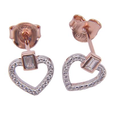 China Classic Factory Supplying Cute Rose Gold Plated 925 Sterling Silver Heart Shape Dangle Earrings for sale