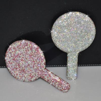 China Light Pink Circle Rhinestone Mirror for On-the-Go Touch Ups and Makeup Application for sale