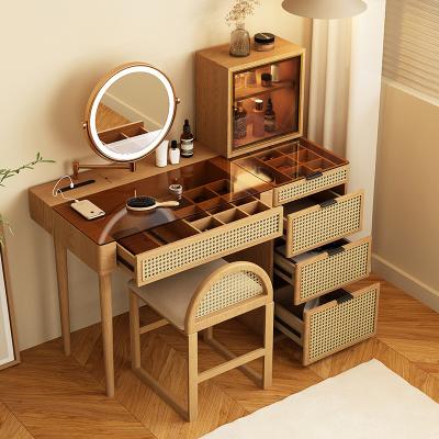 China Solid Wood Corner Makeup Vanity Set Dressing Table Rotatable Mirror for sale