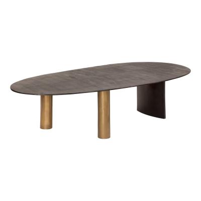 China Modern Metal Top glass Oval Coffee Table Brown With Stainless Steel Legs for sale