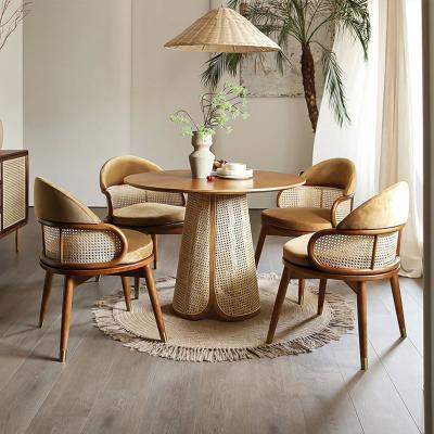 China Wicker Rattan Dining Table And Chairs Sets Modern Solid Wood for sale