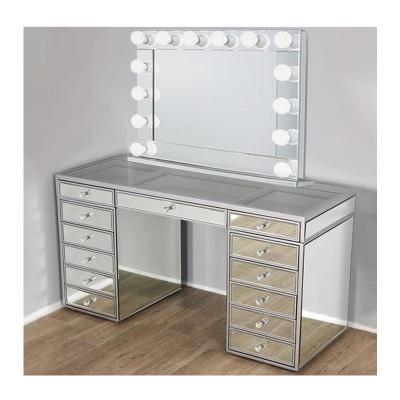 China Bedroom Wood Hollywood Mirror And Vanity Dressing Table With Lights for sale