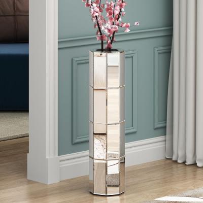 China Tall Mirrored Furniture Cylinder Crystal Crushed Diamond Floor Vase for sale