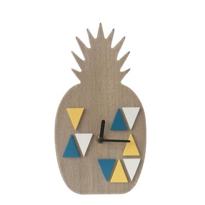 China Geometry Pattern Decoration Antique And Vintage Style Pineapple And Garden Wall Art Mdf Wooden Ornament Wall Home Clock for sale