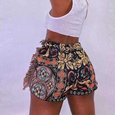 China W-C-1008A Summer QUICK DRY Women Shorts Tassel Above Elastic Vintage Knee Waist Casual Hot Shorts Short Pants for sale