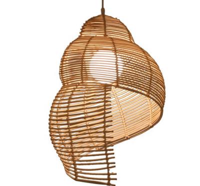 China New Farmhouse Conch Shape Rattan Coffee Color Handmade E27 Indoor Dining Room Hanging Pendant Lights for sale