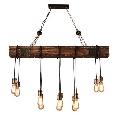 China Wholesale Traditional Larger Vintage Industrial Hanging Chandelier Lamp 10 Heads Wood Ceiling Fixture for sale